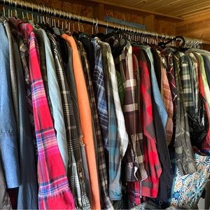 Lot of 10 Name Brand Men’s and Women’s Flannels Ready for Resale or Repurposing